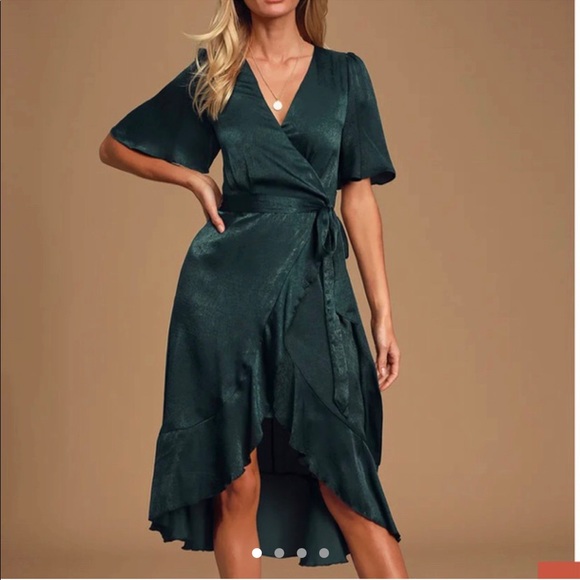 dark green satin midi dress